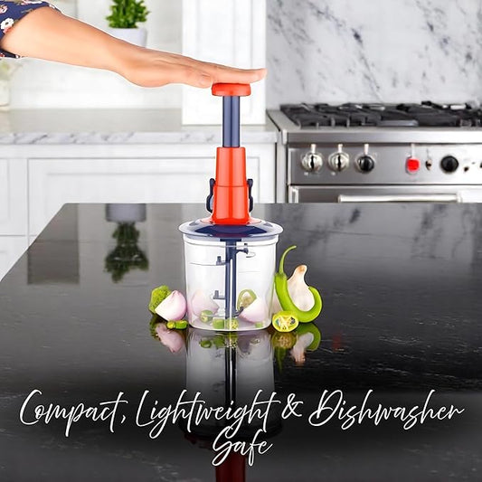 Hand-press vegetable and fruit chopper
